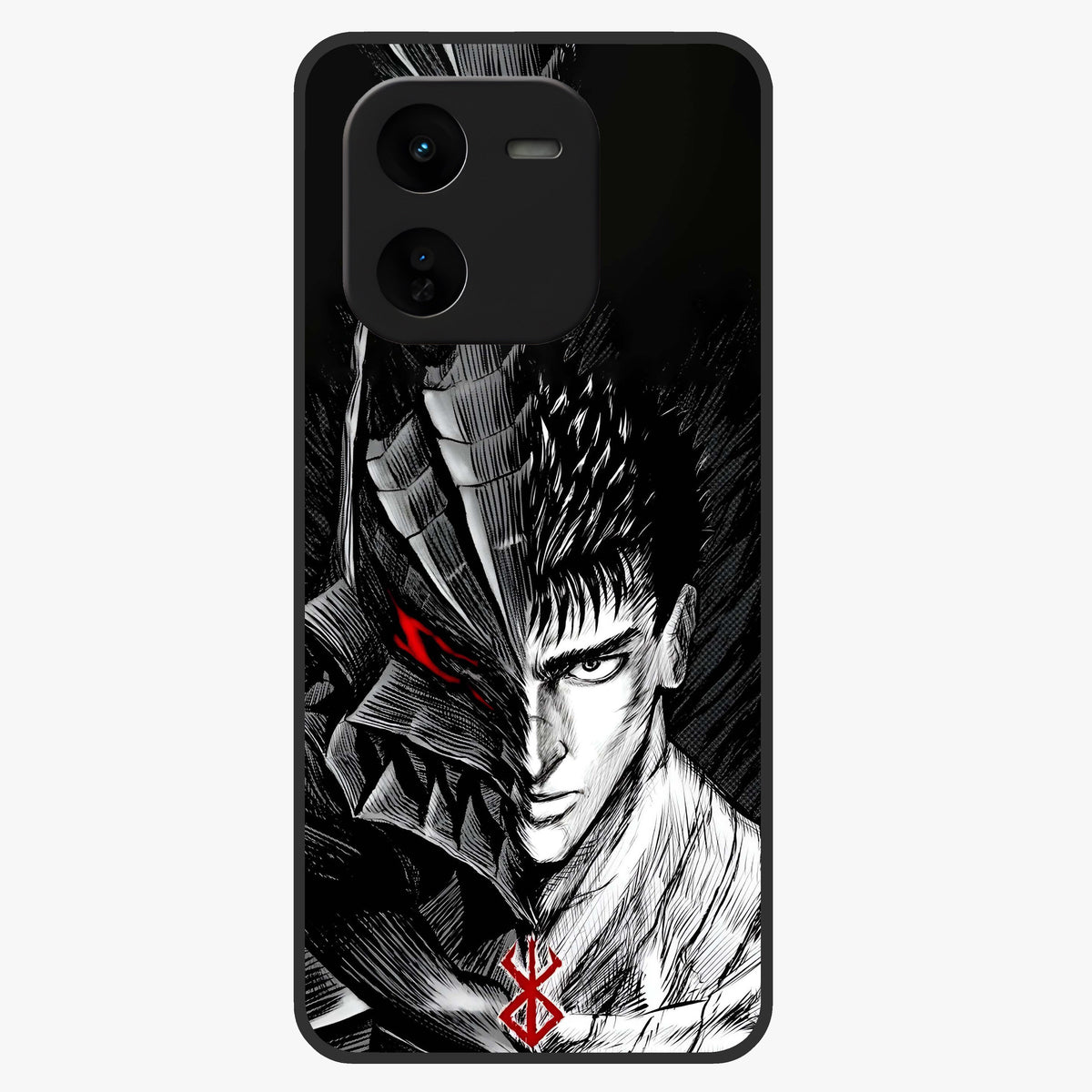 Berserker Blood Oath Glass Case showing flat back view with fierce warrior inspired artwork and glossy glass finish.