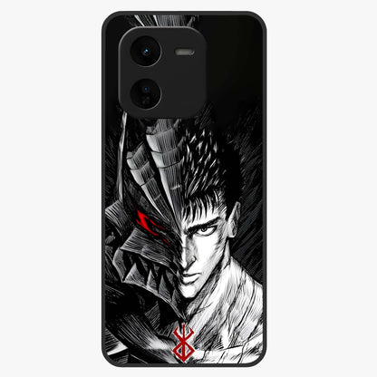 Berserker Blood Oath Glass Case showing flat back view with fierce warrior inspired artwork and glossy glass finish.
