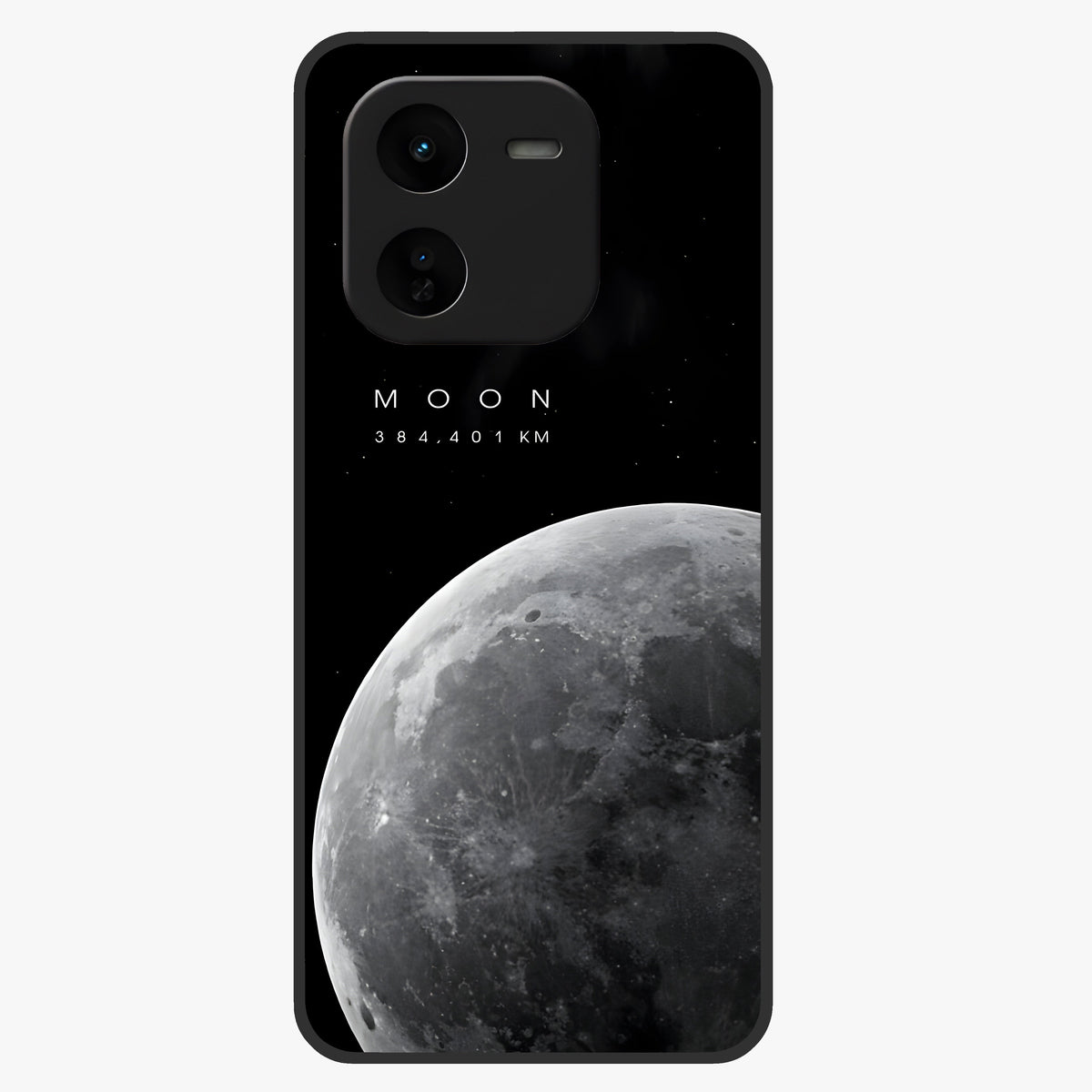 Cosmic Moon Glow Glass Case showing flat back view with glowing moon artwork and glossy glass finish.