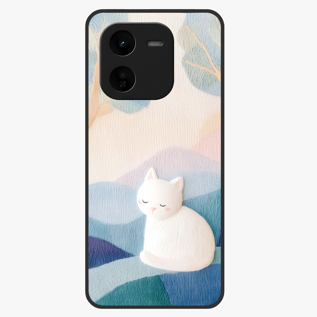 Cotton Dream Cat Glass Case showing flat back view with soft dreamy cat artwork and glossy glass finish.