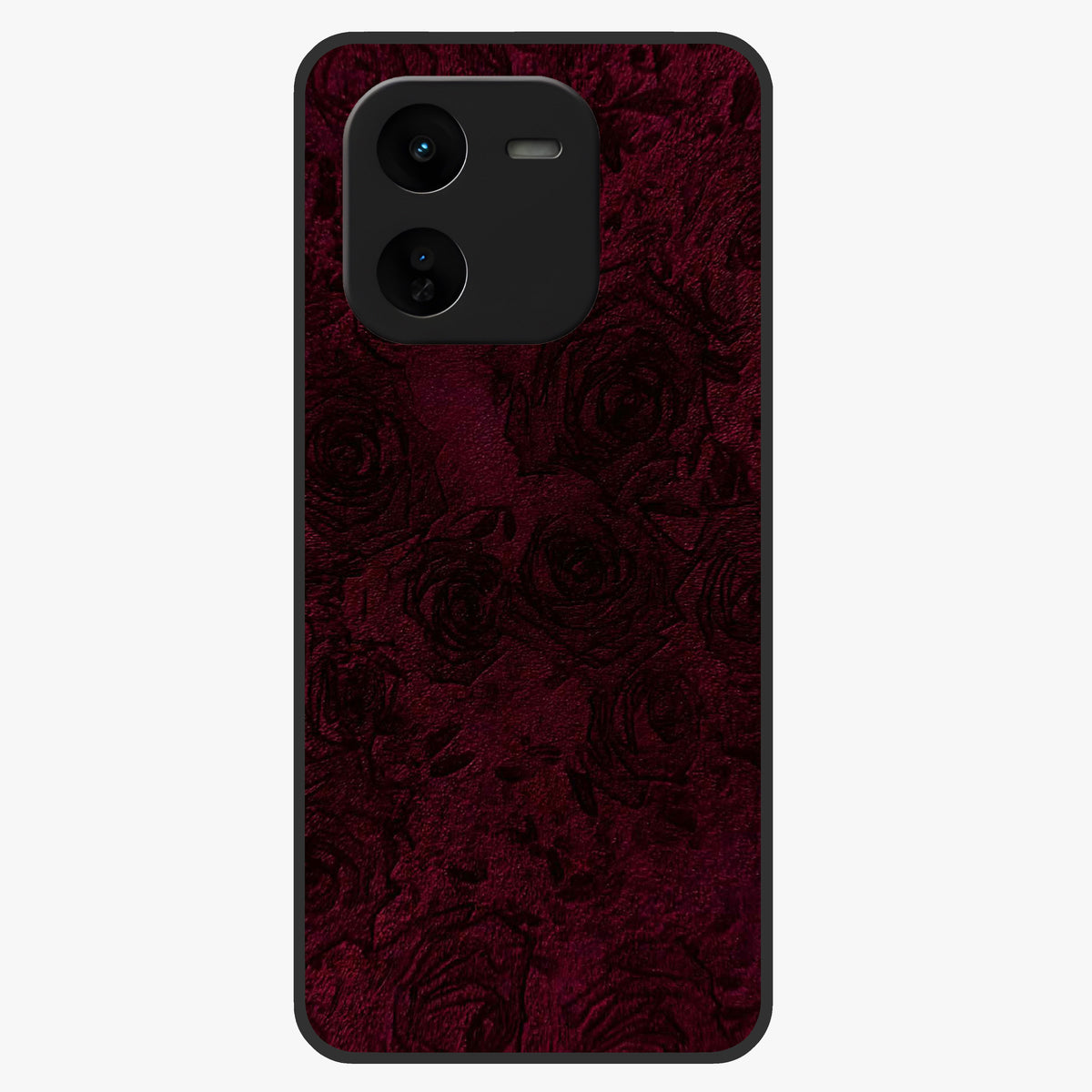Crimson Fade Flow Glass Case showing flat back view with flowing crimson gradient artwork and glossy glass finish.