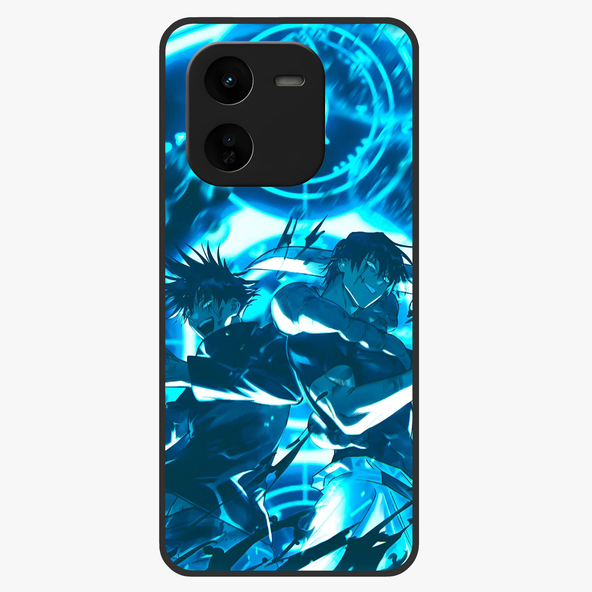 Cursed Energy Clash Glass Case showing flat back view with intense cursed energy artwork and glossy glass finish.