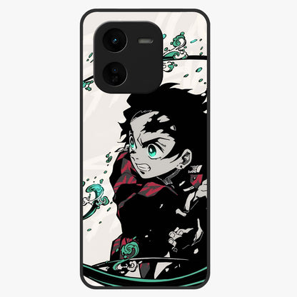 Demon Slayer Glass Case showing flat back view with bold anime inspired artwork and glossy glass finish.