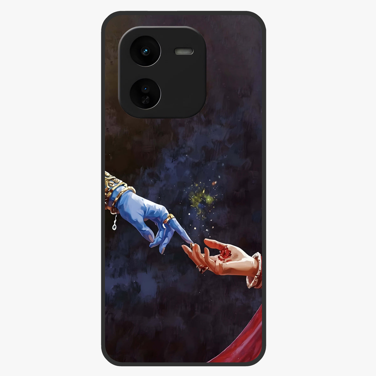Divine Touch Eternal Glass Case showing flat back view with spiritual themed artwork and glossy glass finish.
