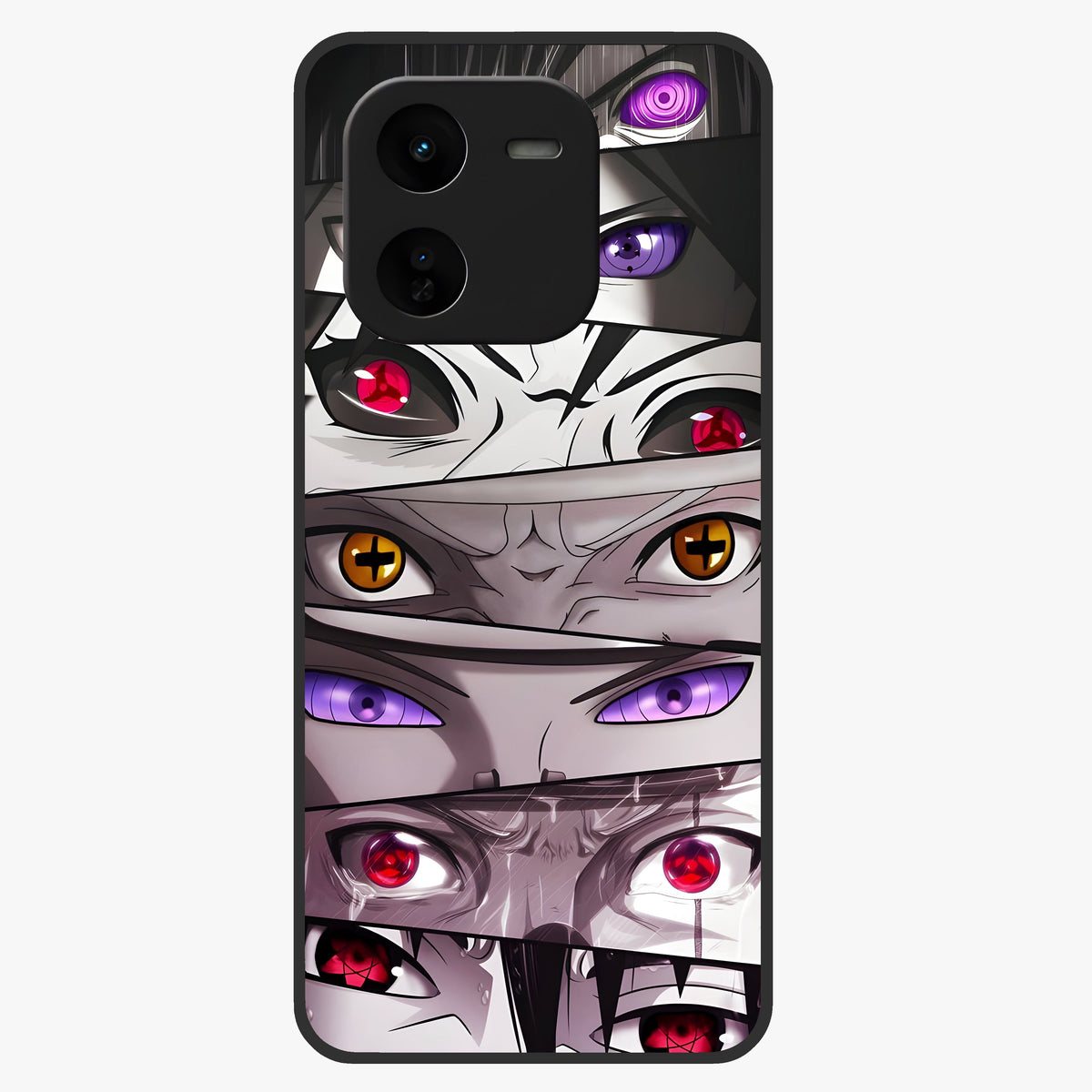Eyes of Destiny Glass Case showing flat back view with striking eye themed artwork and glossy glass finish.