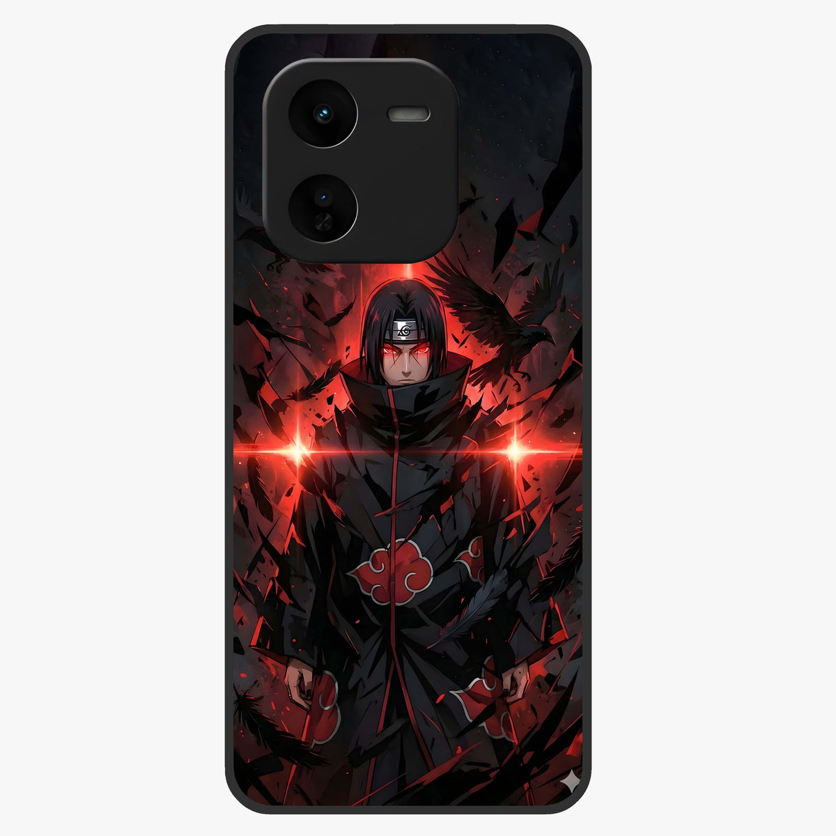 Focused Blade Discipline Glass Case showing flat back view with warrior sword themed artwork and glossy glass finish.