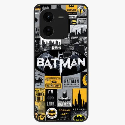 Knight Gotham Rise Glass Case showing flat back view with dark hero inspired artwork and glossy glass finish.