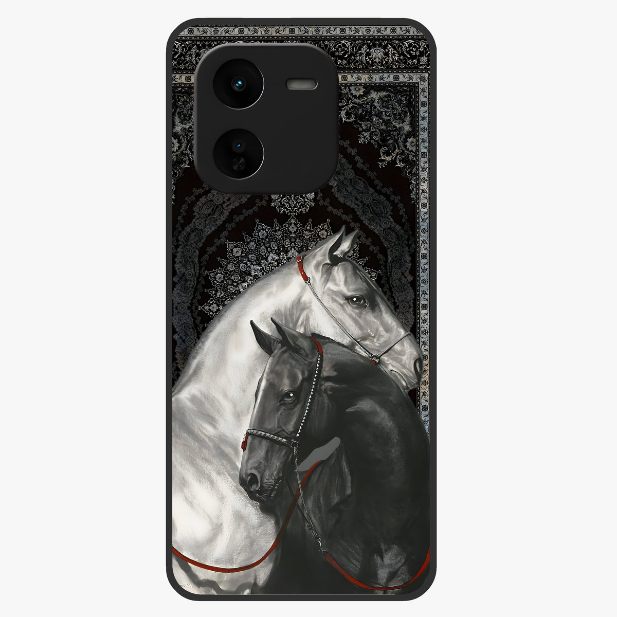 Majestic Ride Legacy Glass Case showing flat back view with powerful automotive inspired artwork and glossy glass finish.