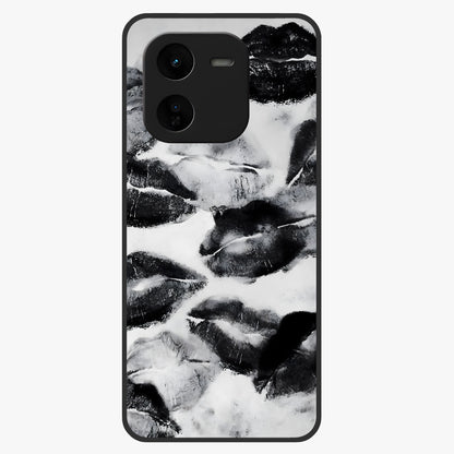 Midnight Kiss Marks Glass Case showing flat back view with lipstick kiss mark artwork and glossy glass finish.