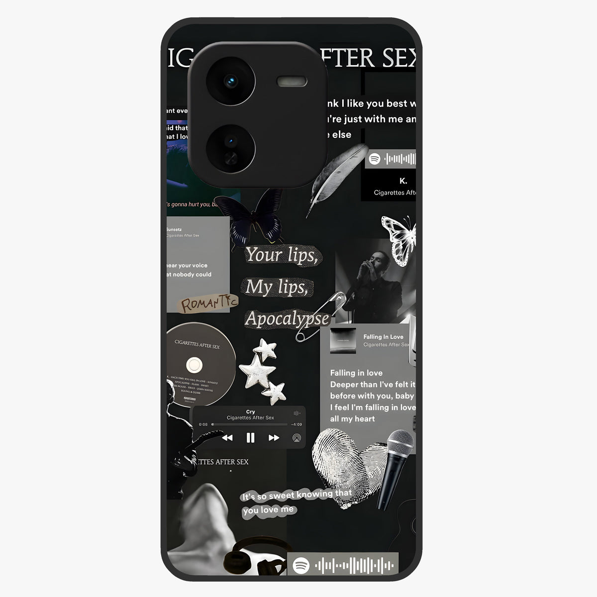 Midnight Love Echo Glass Case showing flat back view with romantic midnight themed artwork and glossy glass finish.