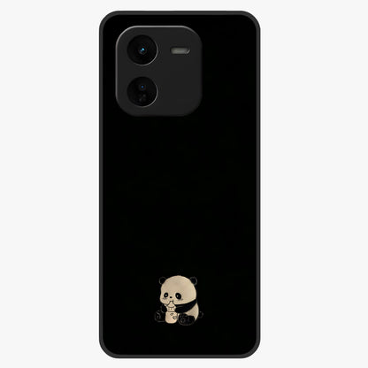 Midnight Panda Love Glass Case showing flat back view with cute panda themed artwork and glossy glass finish.