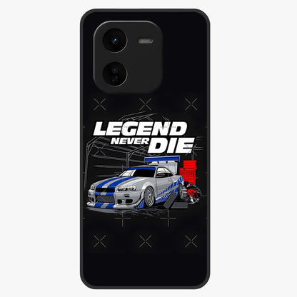 Midnight Racing Legacy Glass Case showing flat back view with sleek racing inspired artwork and glossy glass finish.