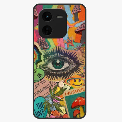 Mystic Eye Wonderland Glass Case showing flat back view with mystical eye themed artwork and glossy glass finish.