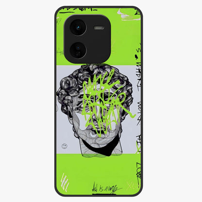 Neo Graffiti Rebellion Glass Case showing flat back view with vibrant graffiti artwork and glossy glass finish.