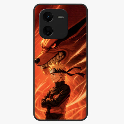 Nine Tails Legacy Glass Case showing flat back view with powerful nine-tailed fox inspired artwork and glossy glass finish.
