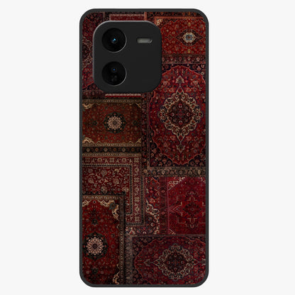 Persian Velvet Tale Glass Case showing flat back view with luxurious Persian velvet pattern artwork and glossy glass finish.