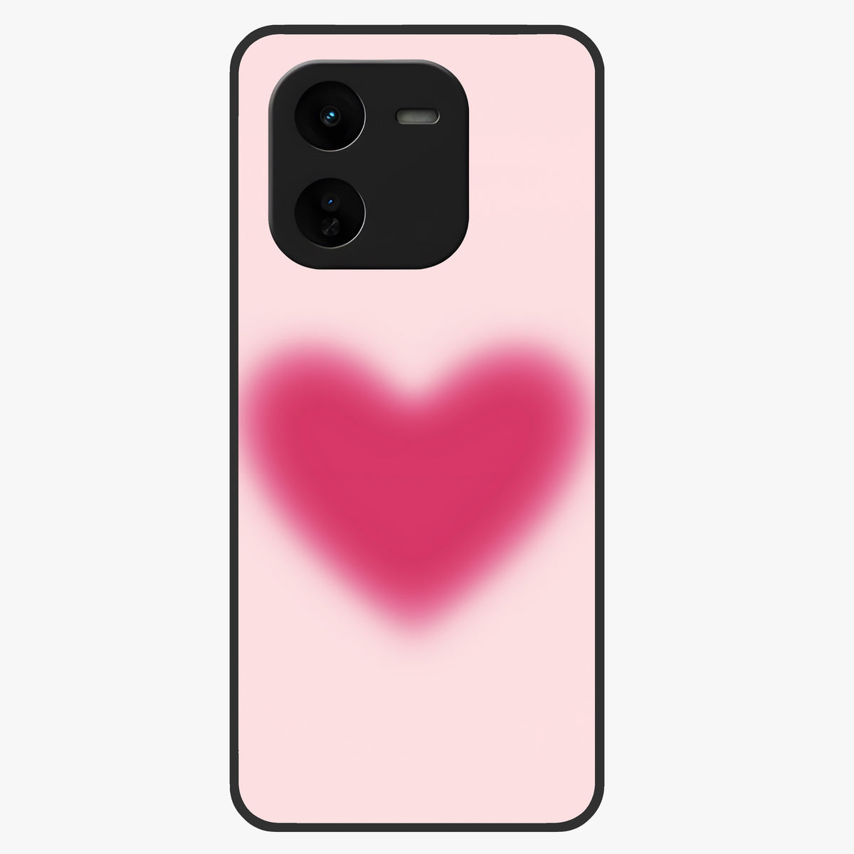 Pink Aura Heart Glass Case showing flat back view with glowing heart artwork and glossy glass finish.