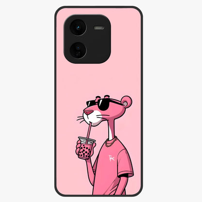 Pink Panther Glass Case showing flat back view with iconic pink panther artwork and glossy glass finish.
