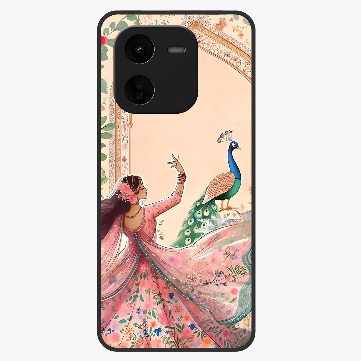 Royal Grace Muse Glass Case showing flat back view with elegant artistic artwork and glossy glass finish.