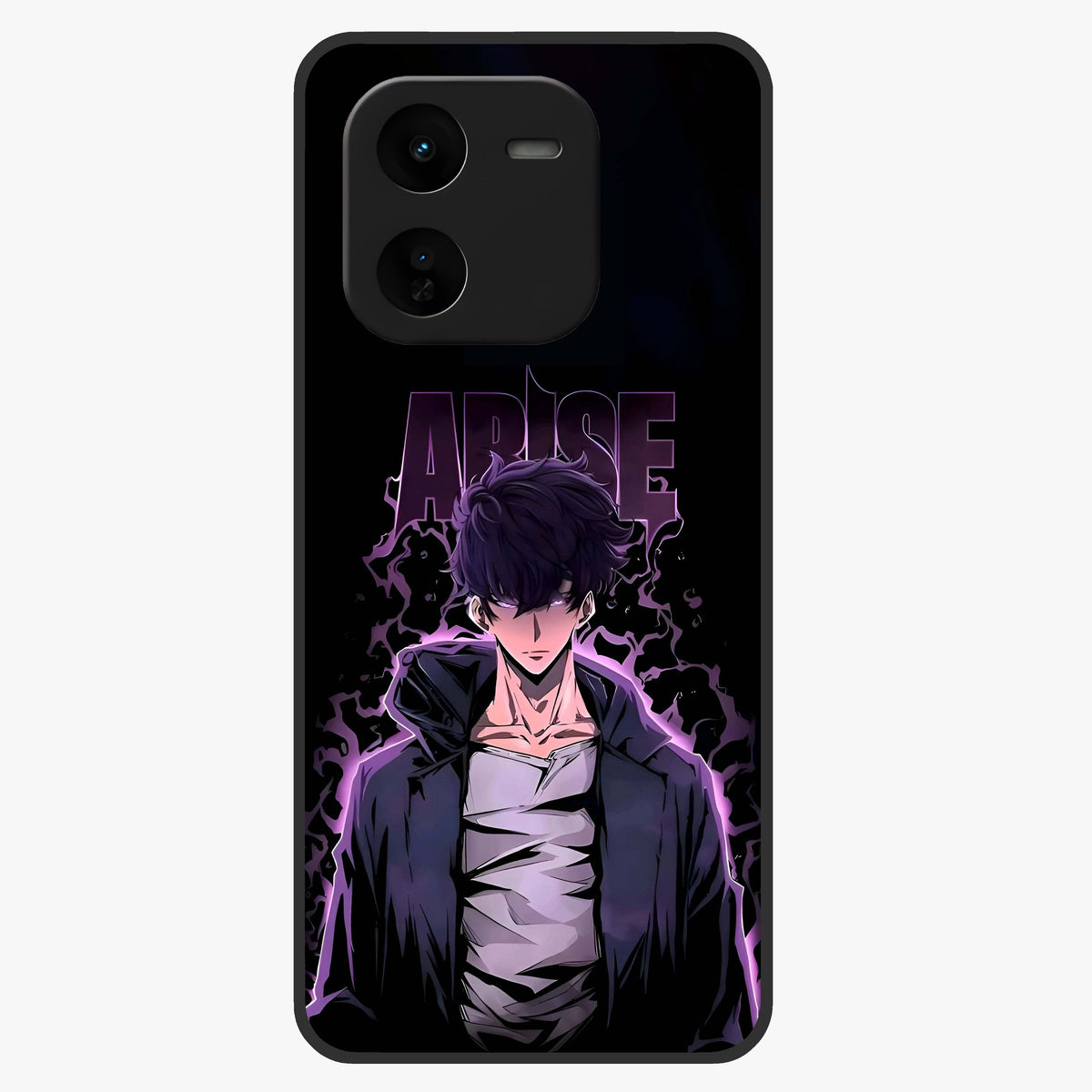 Shadow Monarch Awakening Glass Case showing flat back view with powerful dark monarch themed artwork and glossy glass finish.