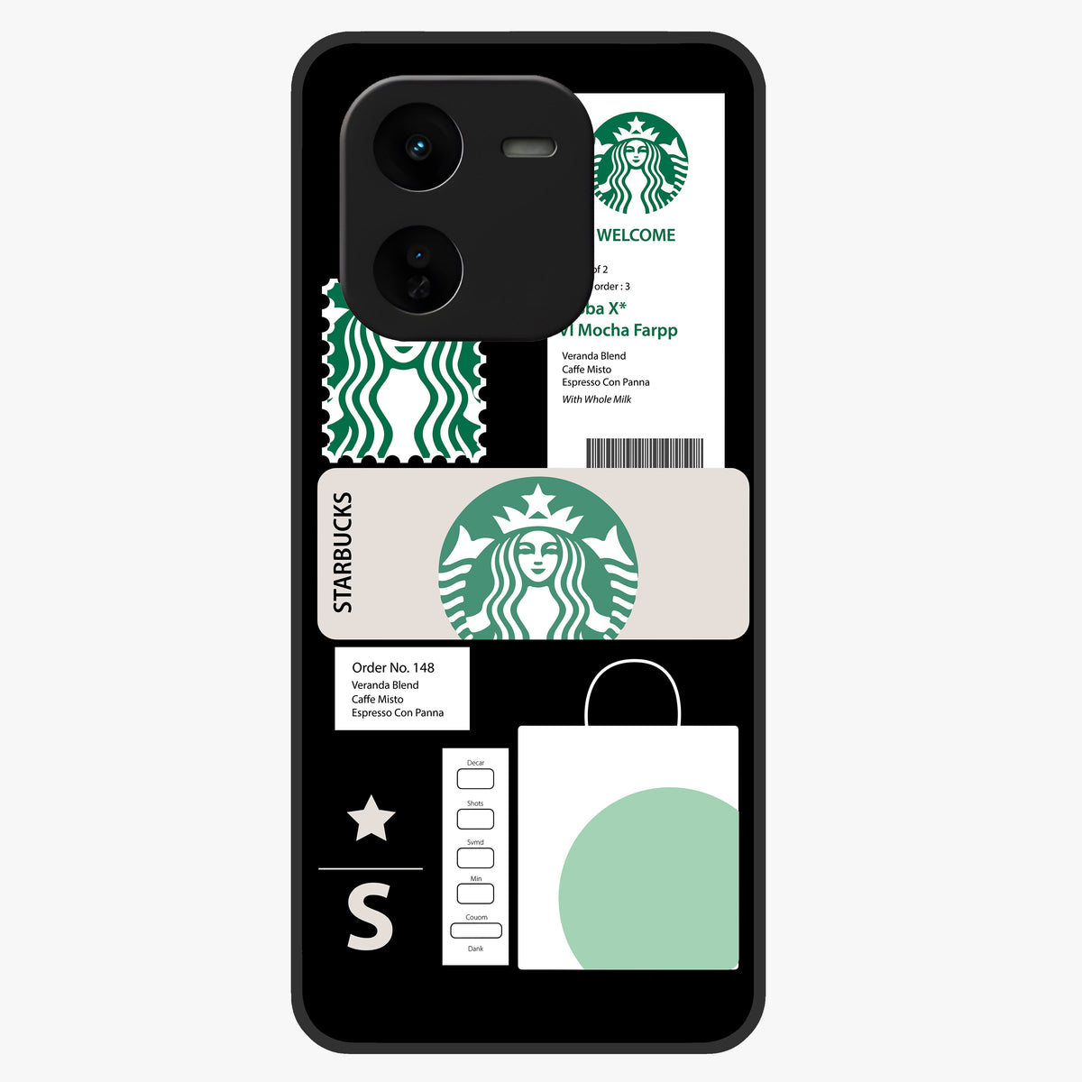 Starbucks Mocha Glass Case showing flat back view with coffee inspired artwork and glossy glass finish.