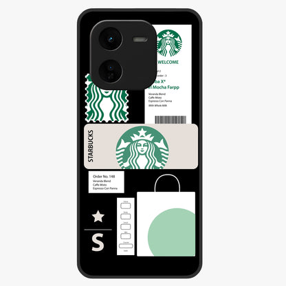 Starbucks Mocha Glass Case showing flat back view with coffee inspired artwork and glossy glass finish.