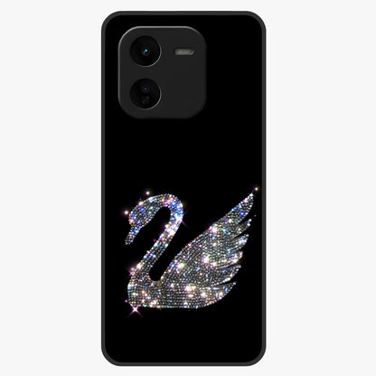 Starlit Swan Grace Glass Case showing flat back view with graceful swan artwork under starry sky and glossy glass finish.