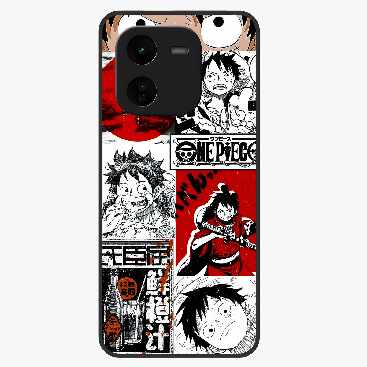 Strawhat Chaos Panels Glass Case showing flat back view with anime inspired chaos panel artwork and glossy glass finish.