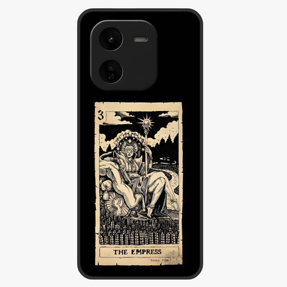 The Empress Glass Case showing flat back view with regal feminine artwork and glossy glass finish.