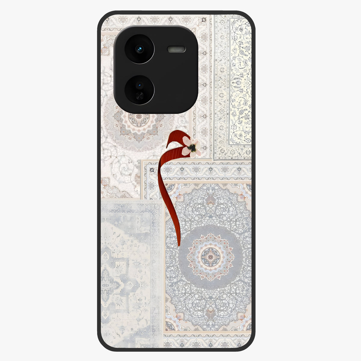 White Aesthetic Bow Glass Case showing flat back view with minimal bow artwork and glossy glass finish.