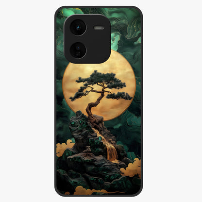 Zen Moon Rise Glass Case showing flat back view with calm moonrise artwork and glossy glass finish.