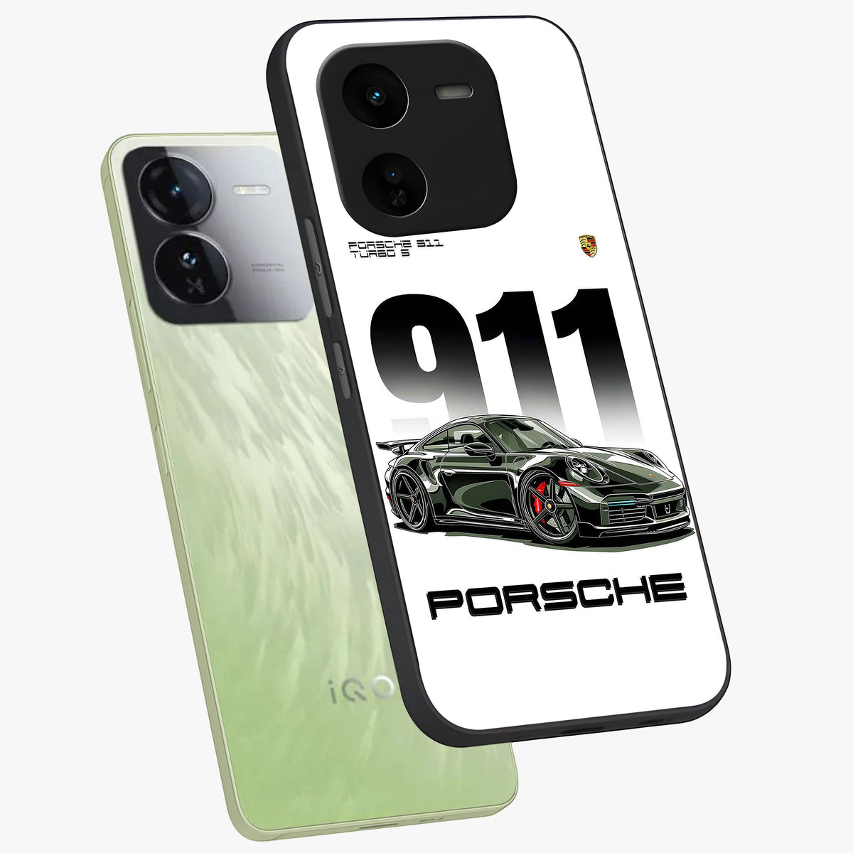 911 Turbo Dominance Glass Case displayed in premium angled mockup highlighting sporty car illustration and sleek glass surface.