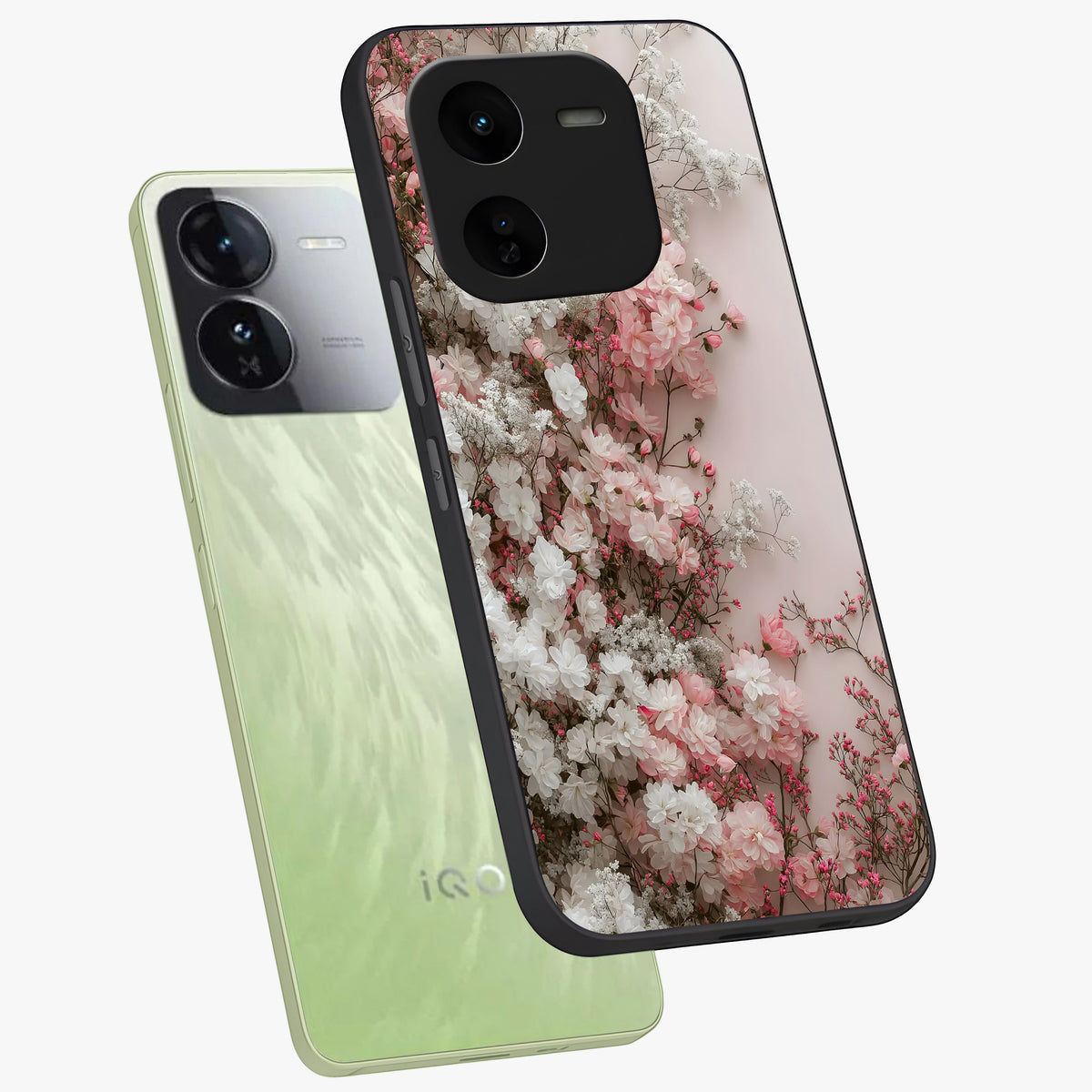 Blush Blossom Cloud Glass Case displayed in angled mockup highlighting soft cloud and blossom design with pastel aesthetic.