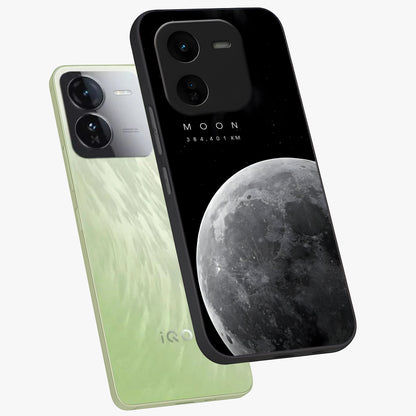Cosmic Moon Glow Glass Case displayed in angled mockup highlighting celestial moon design with cosmic aesthetic theme.