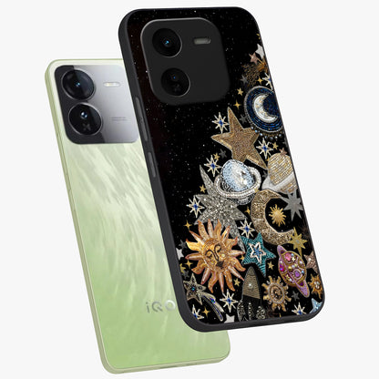 Cosmic Sparkle Dreams Glass Case displayed in angled mockup highlighting dreamy star sparkle design with celestial aesthetic.