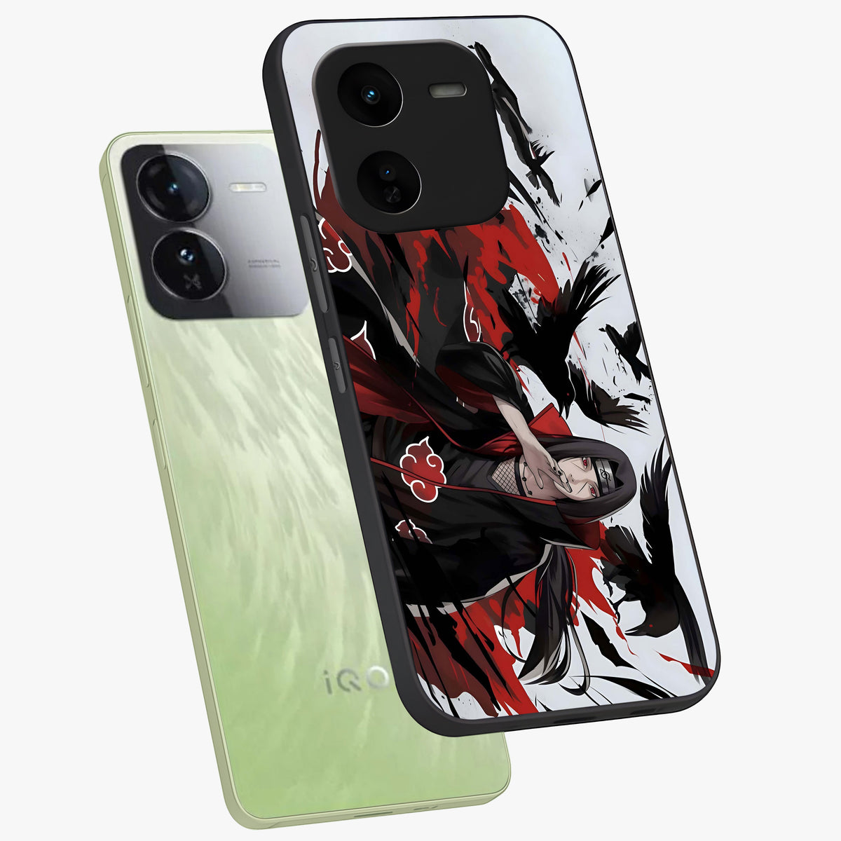 Crimson Crow Illusion Glass Case displayed in angled mockup highlighting mysterious crow graphic with dark aesthetic style.