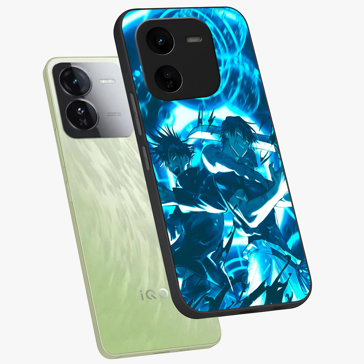 Cursed Energy Clash Glass Case displayed in angled mockup highlighting powerful battle inspired graphic with anime style aesthetic.