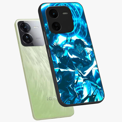 Cursed Energy Clash Glass Case displayed in angled mockup highlighting powerful battle inspired graphic with anime style aesthetic.