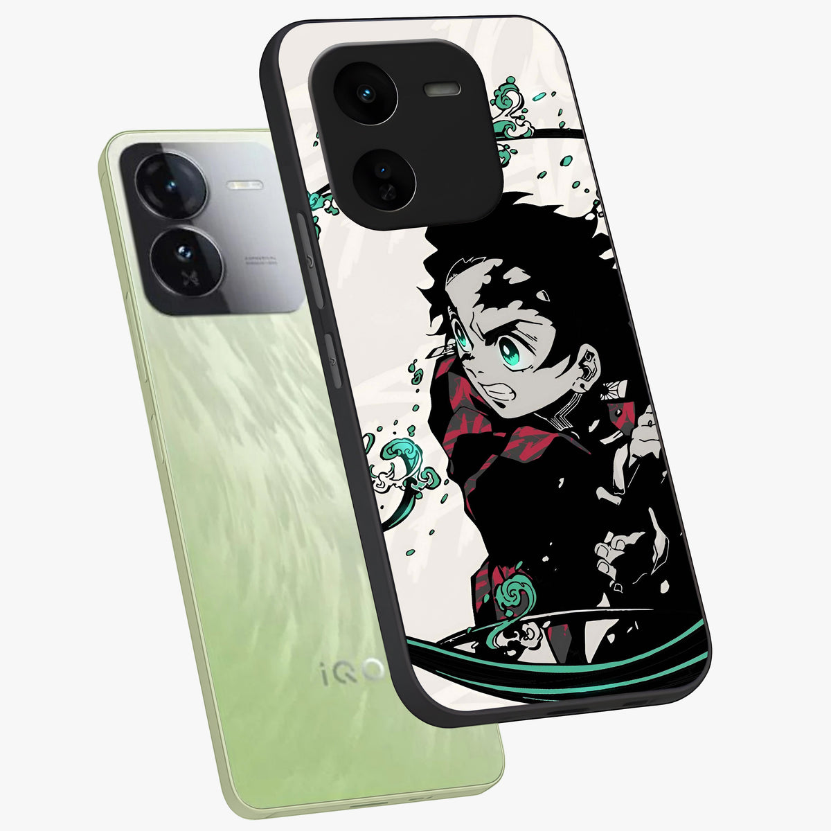 Demon Slayer Glass Case displayed in angled mockup highlighting dramatic anime character design with action aesthetic.