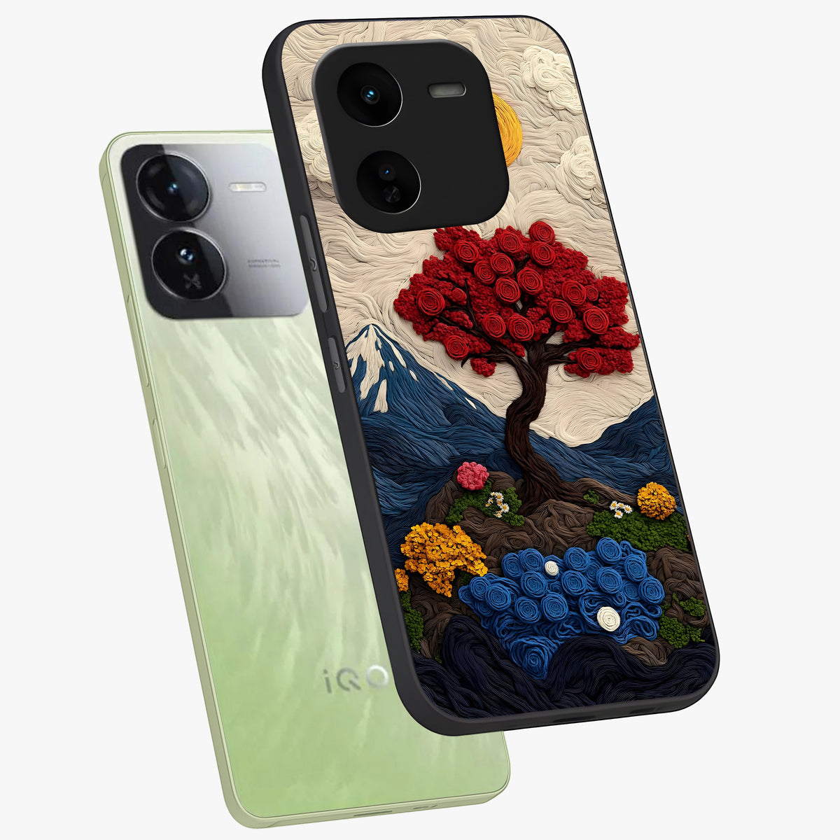 Eternal Nature Tapestry Glass Case displayed in angled mockup highlighting detailed botanical pattern with artistic aesthetic.