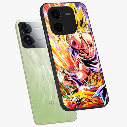 Firing Goku Glass Case displayed in angled mockup highlighting dynamic anime character design with action aesthetic.