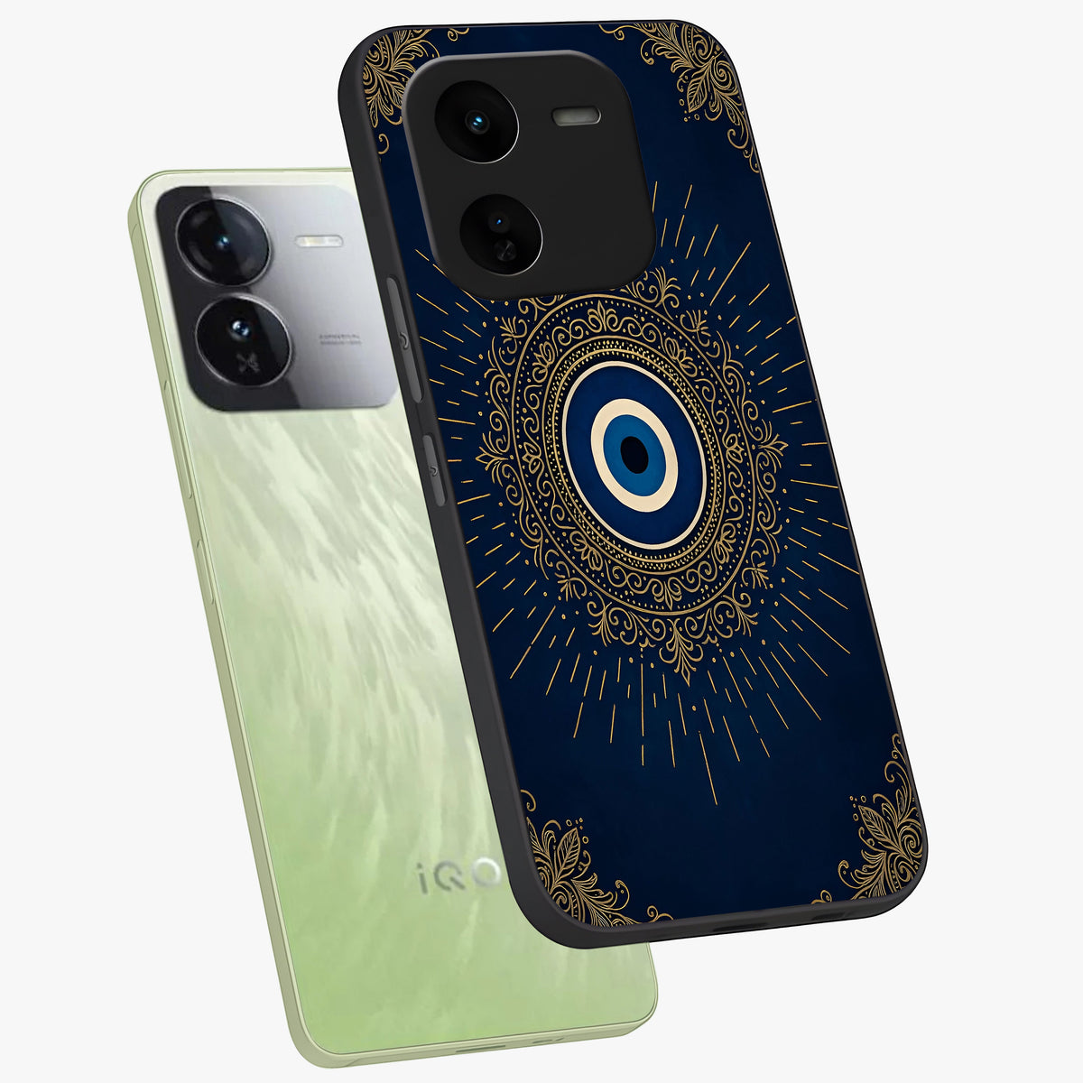 Golden Celestial Charm Glass Case displayed in angled mockup highlighting sparkling cosmic charm design with celestial aesthetic.