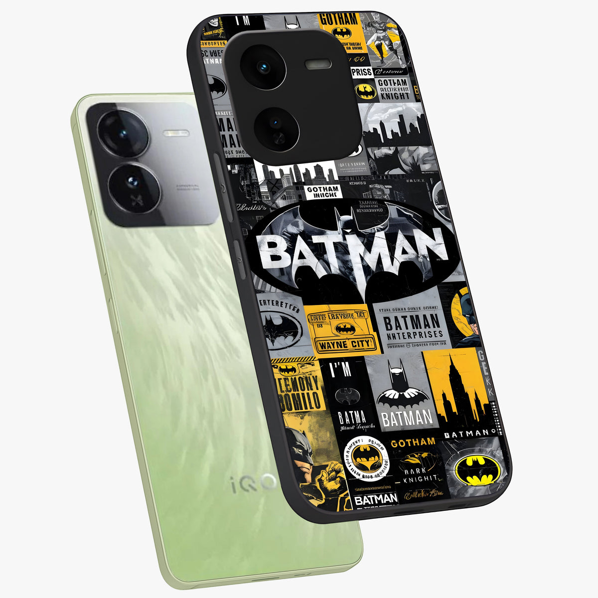 Knight Gotham Rise Glass Case displayed in angled mockup highlighting powerful knight silhouette design with dramatic aesthetic.