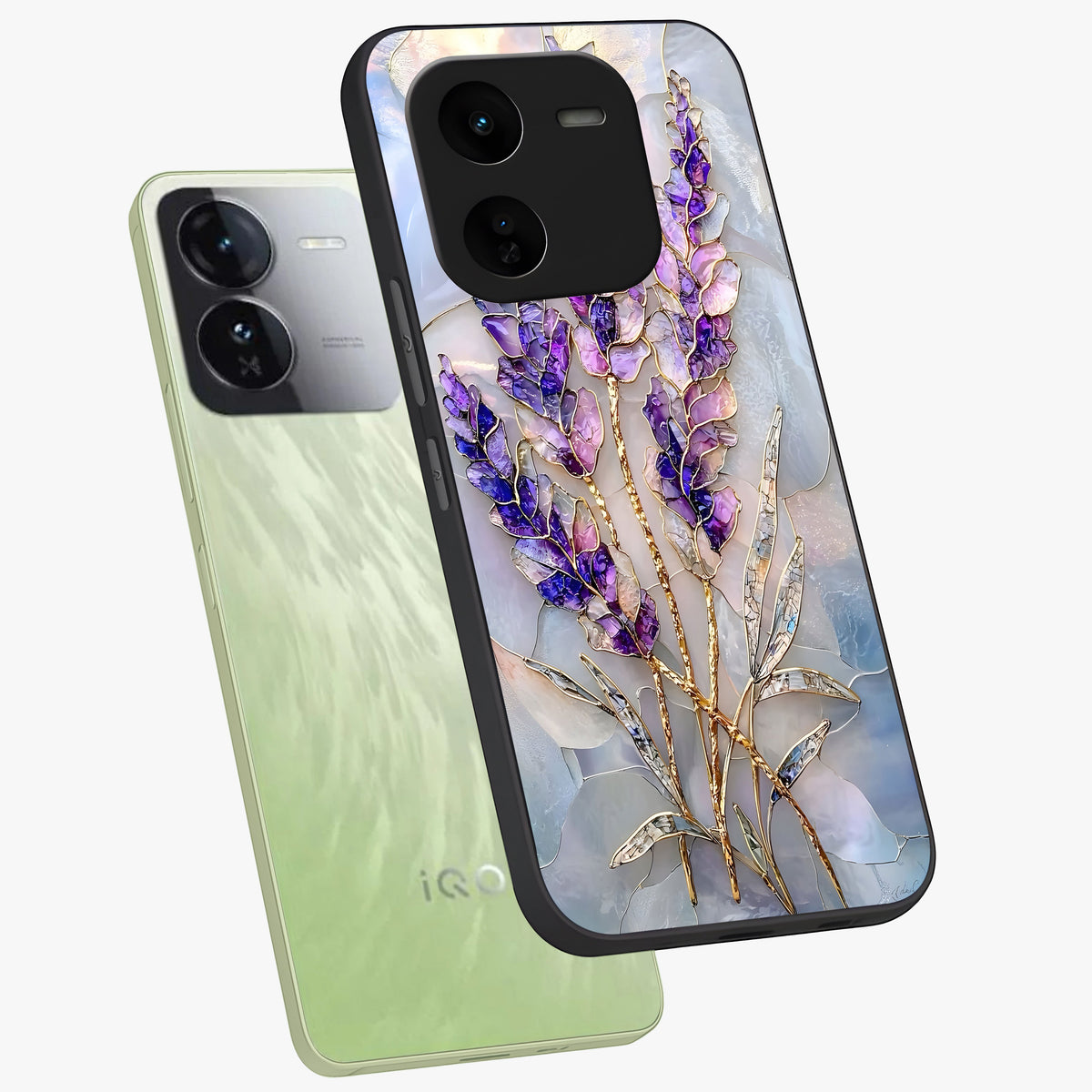 Lavender Dream Glow Glass Case displayed in angled mockup highlighting dreamy purple glow design with soft artistic style.