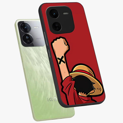 Luffy X Spirit Glass Case displayed in angled mockup highlighting powerful anime design with energetic action aesthetic.