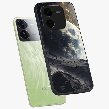 Lunar Horizon Glow Glass Case displayed in angled mockup highlighting celestial moon design with dreamy night aesthetic.