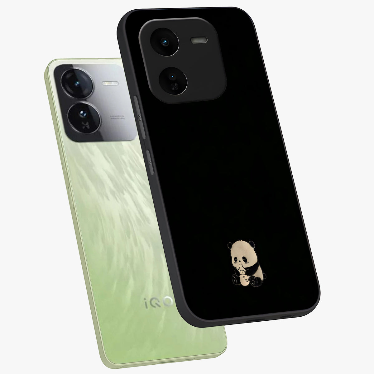 Midnight Panda Love Glass Case displayed in angled mockup highlighting adorable panda illustration with midnight aesthetic.