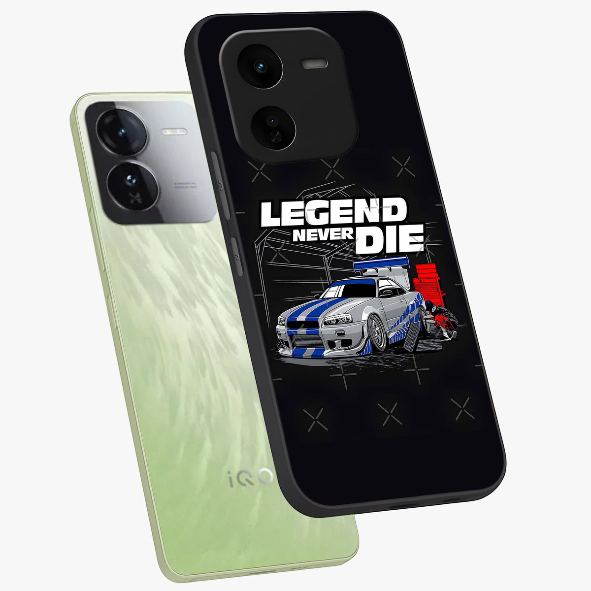 Midnight Racing Legacy Glass Case displayed in angled mockup highlighting dynamic automotive design with bold midnight aesthetic.