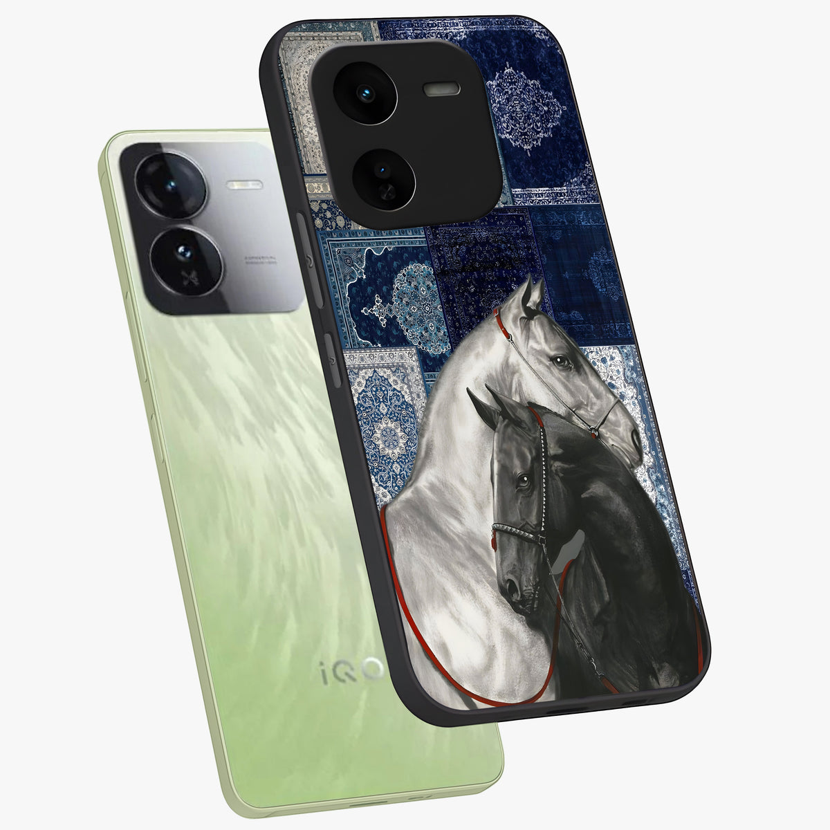 Midnight Stallion Blues Glass Case displayed in angled mockup highlighting powerful stallion illustration with deep midnight tones.