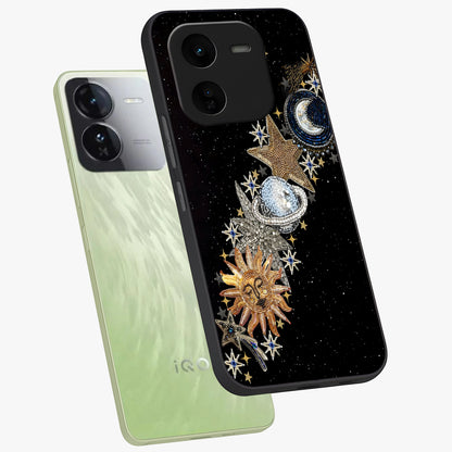 Pearls Universe Object Glass Case displayed in angled mockup highlighting celestial pearl design with dreamy aesthetic.